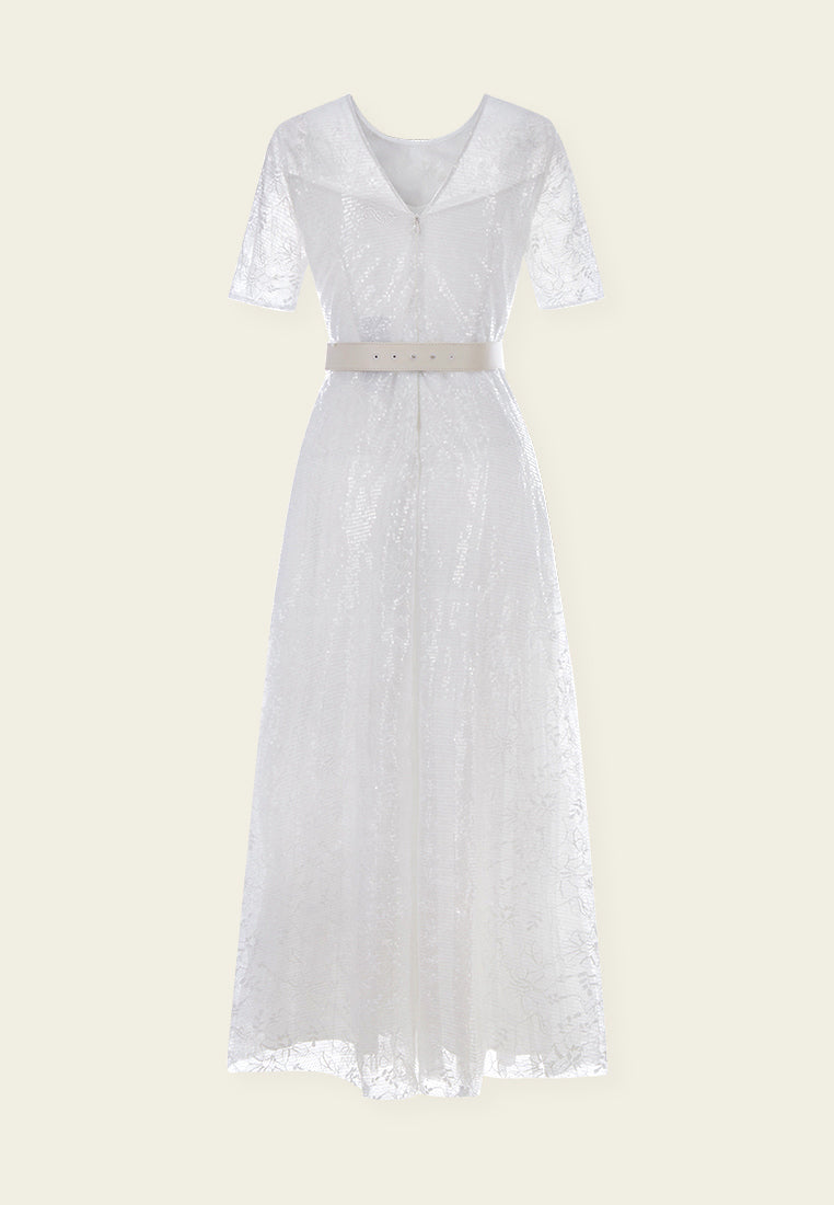 White Embellished Lace Maxi Dress