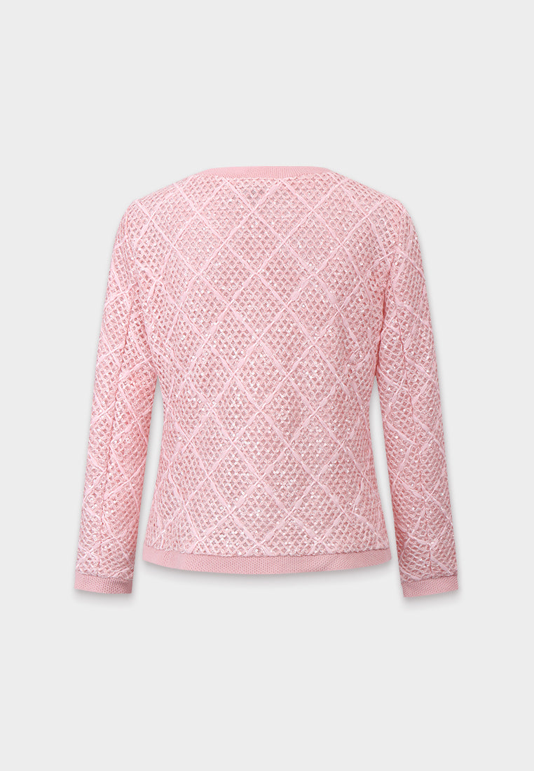 Rosé Checkered Orné Cardigan