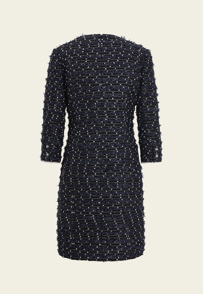 Embellished Trim Tweed Sheath Dress