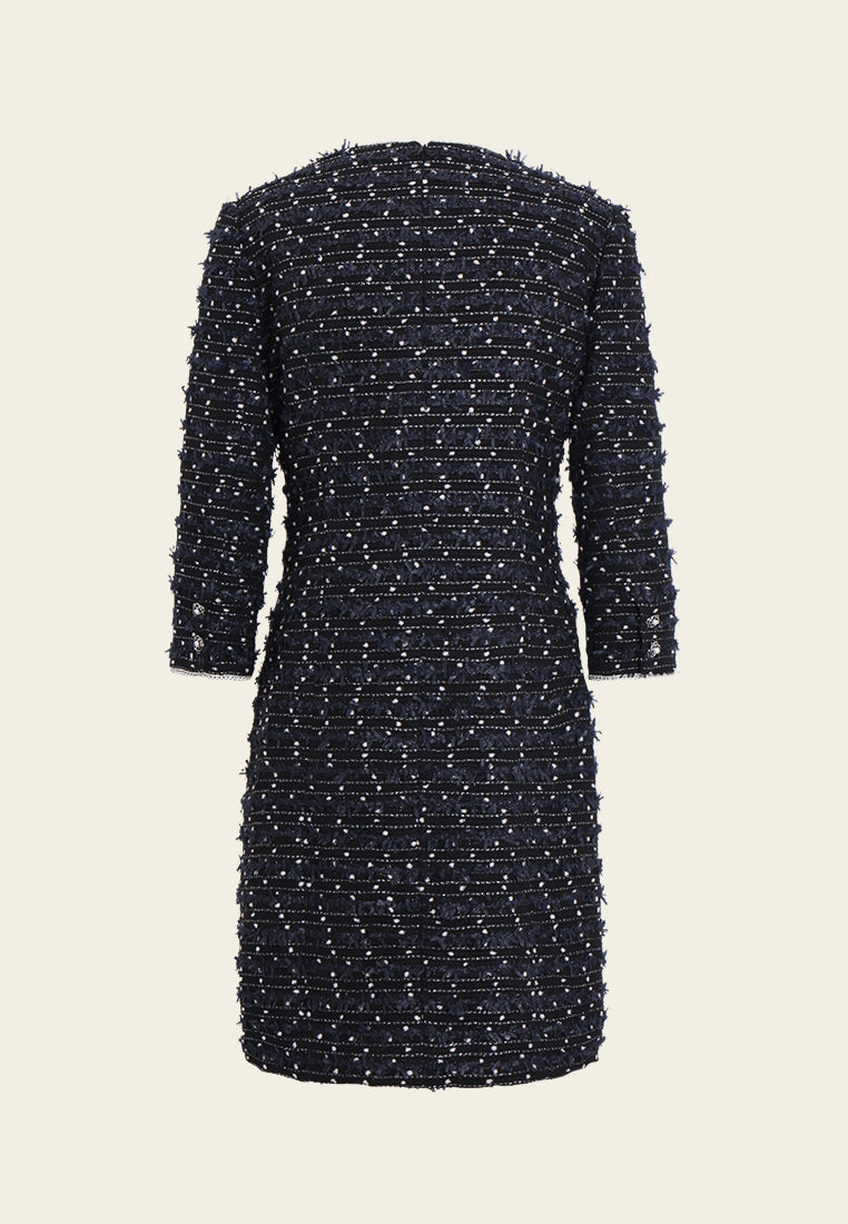 Embellished Trim Tweed Sheath Dress