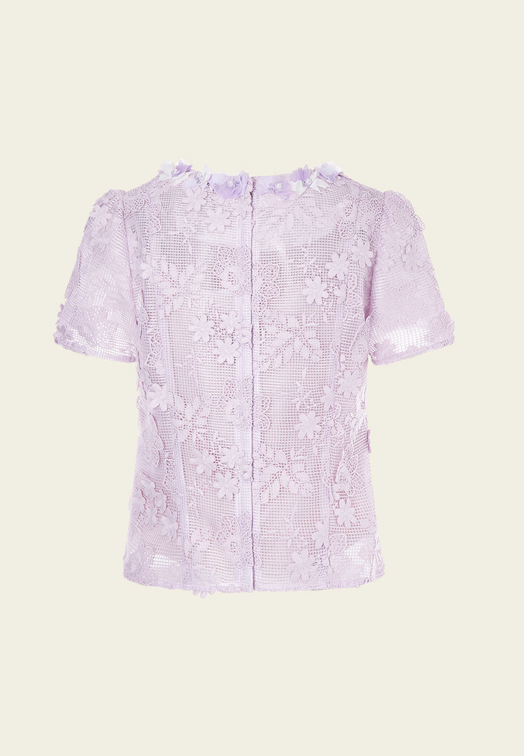 Lilac Round Neck Lace Top