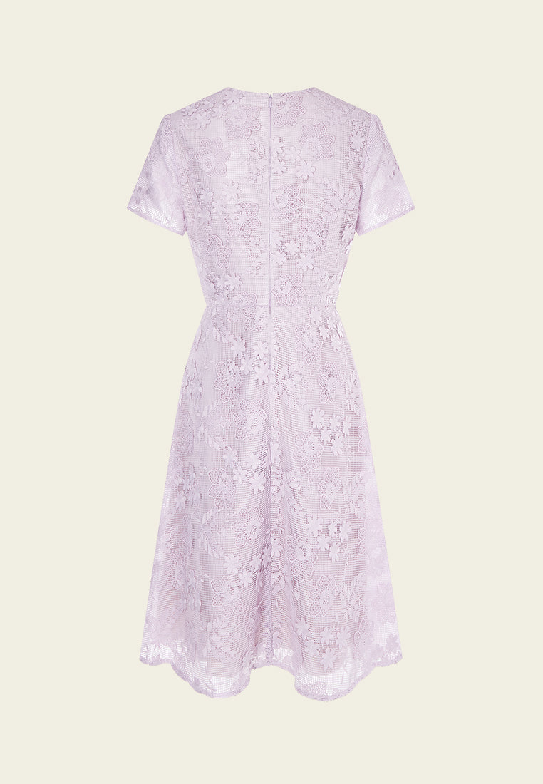 Lilac V-neck Lace Midi Dress