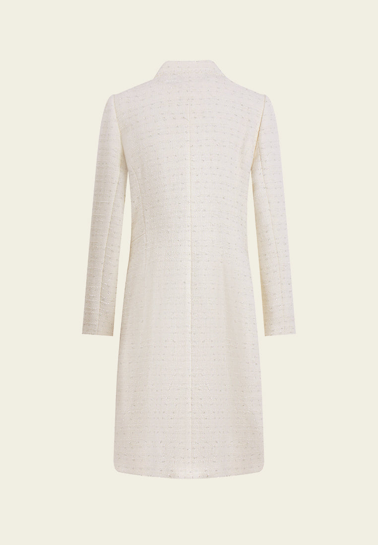 Flower-Motif Crystal-Embellished Tweed Coat