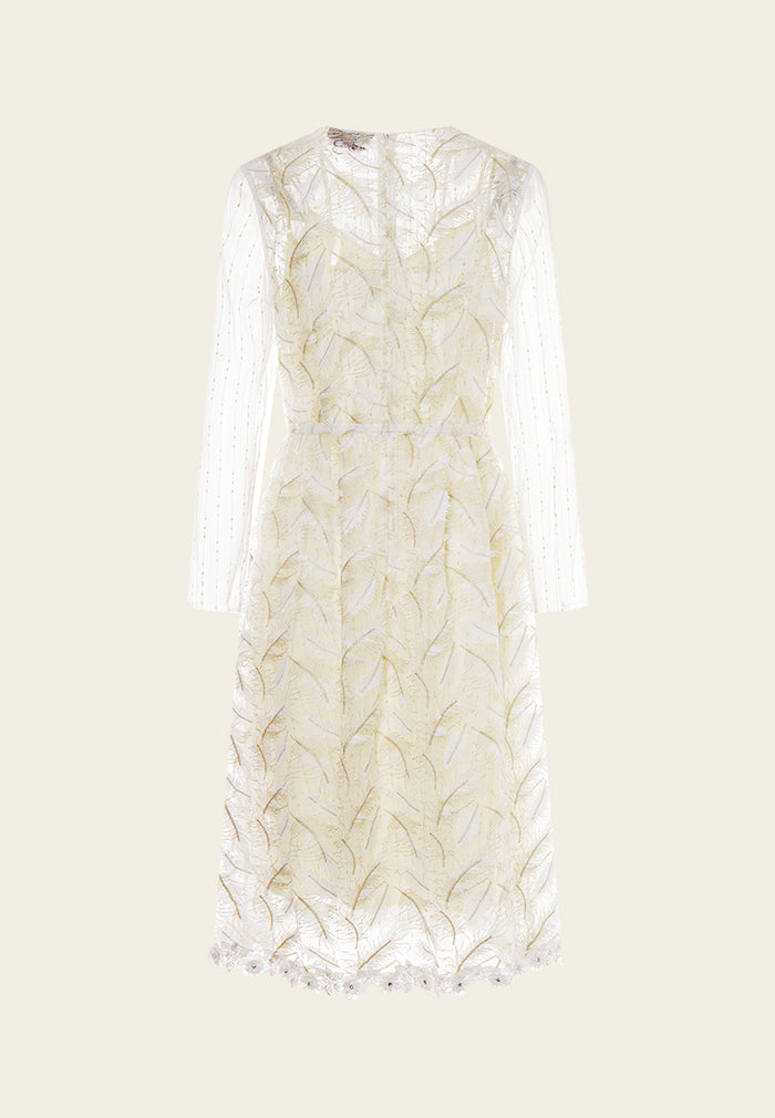 Embroidery-feather Lurex Mesh Dress