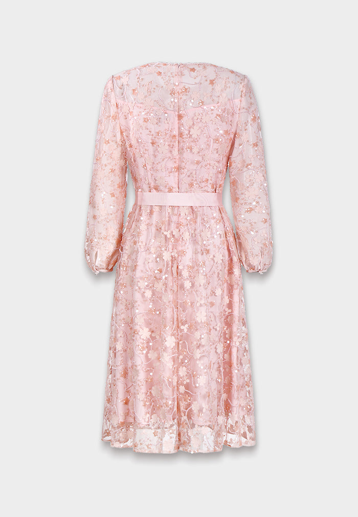 Blush Elegance Embroidered Midi Dress