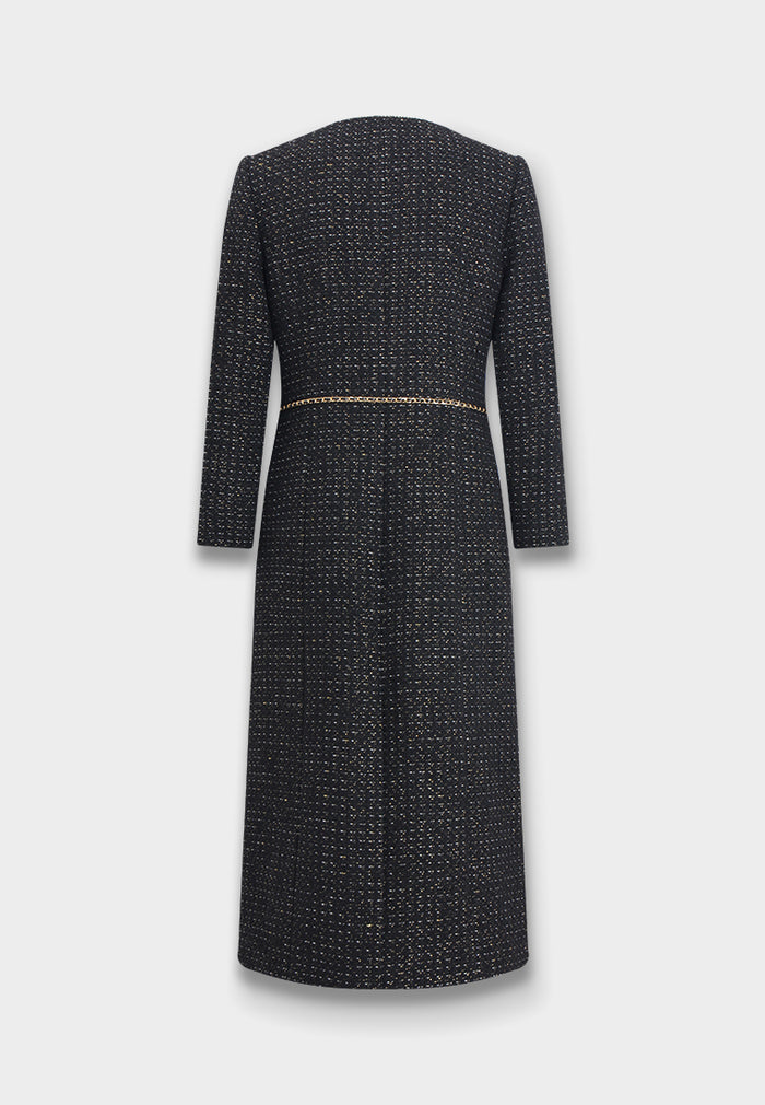 Minuit Chain-Belt Tweed Dress