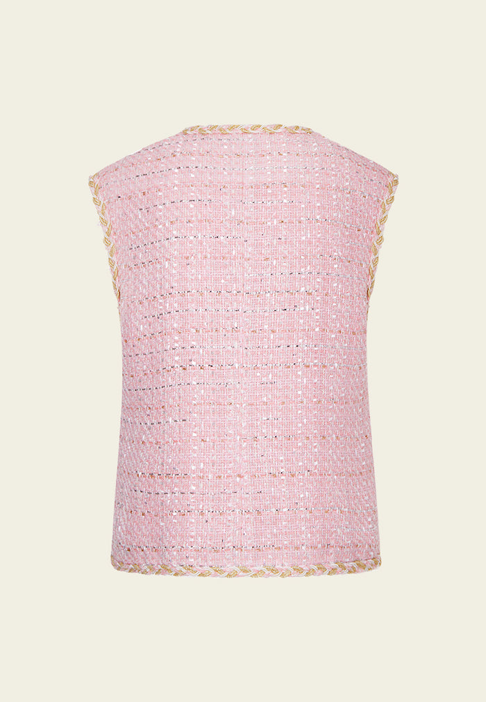 Gold-trimmed Pink Tweed Vest MOISELLE