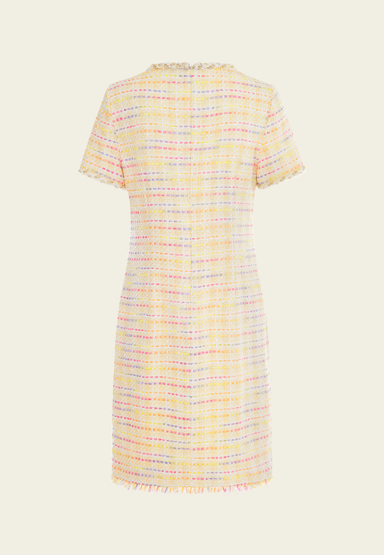 V-neck Braided-trim Rainbow Stripped Dress