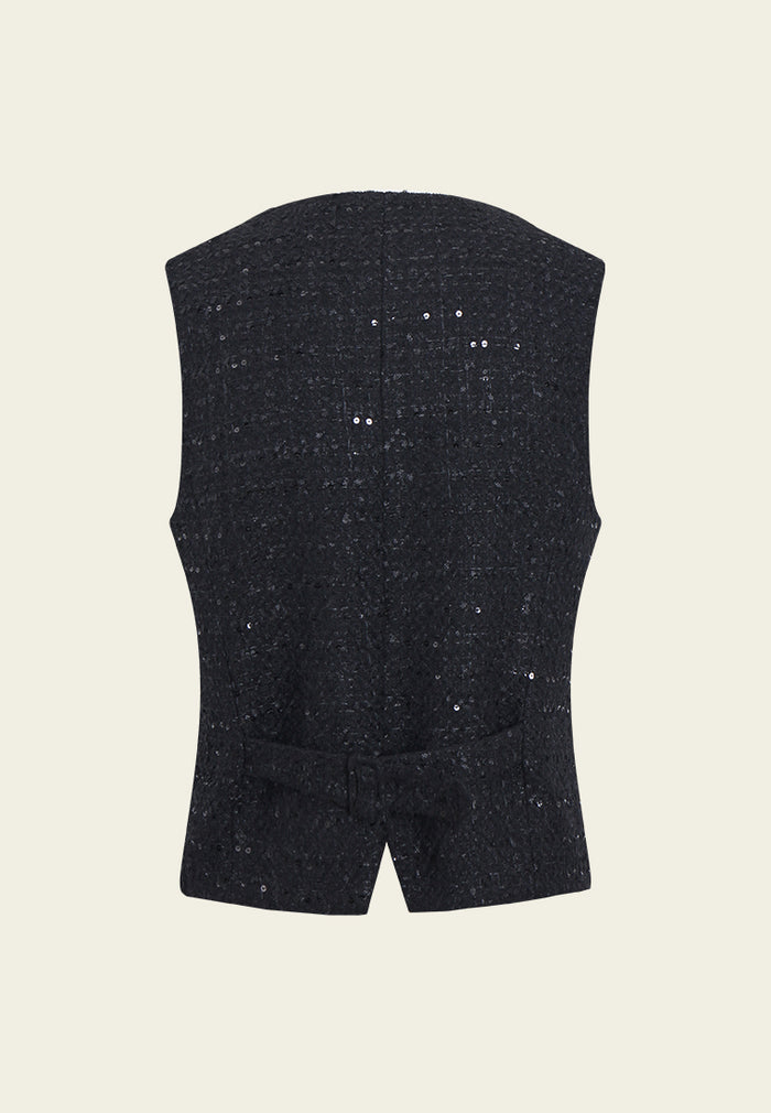 Crystal Grain Gold-Button Tweed Vest