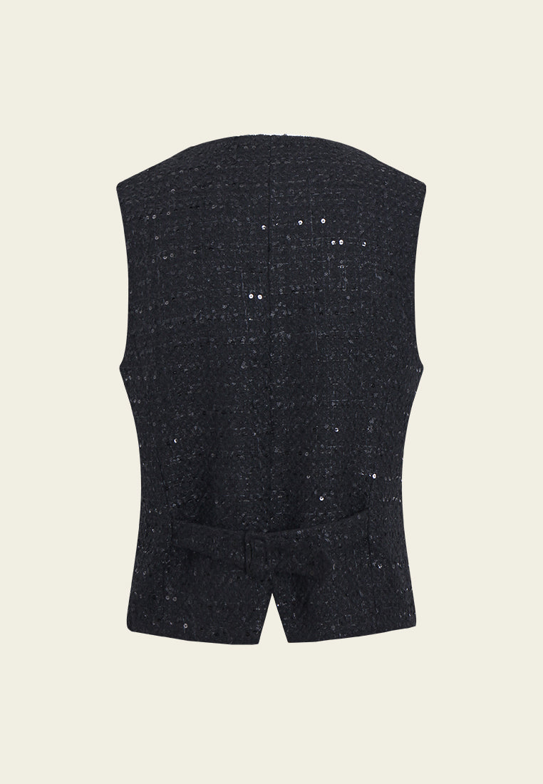 Crystal Grain Gold-Button Tweed Vest