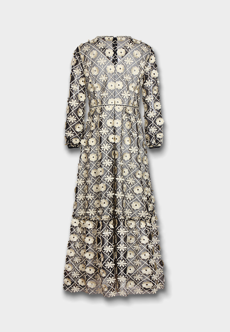 Midnight Bloom Embroidered Gown