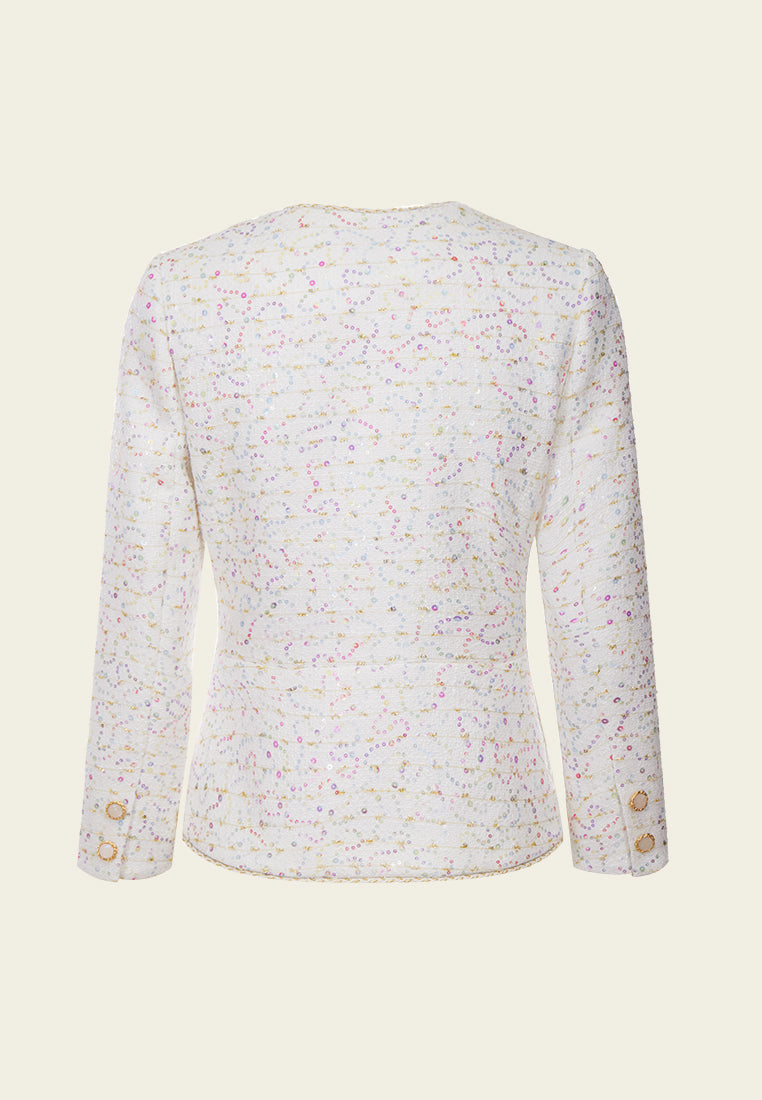 Embellished Candy Tone Sequin-detail Lurex-trim Tweed Jacket