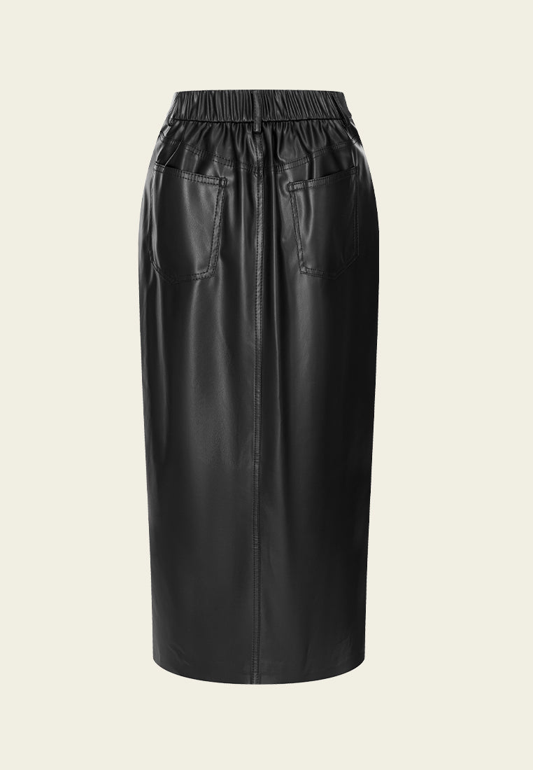 Faux-leather Slit-detail Sliver Lurex-trim Skirt