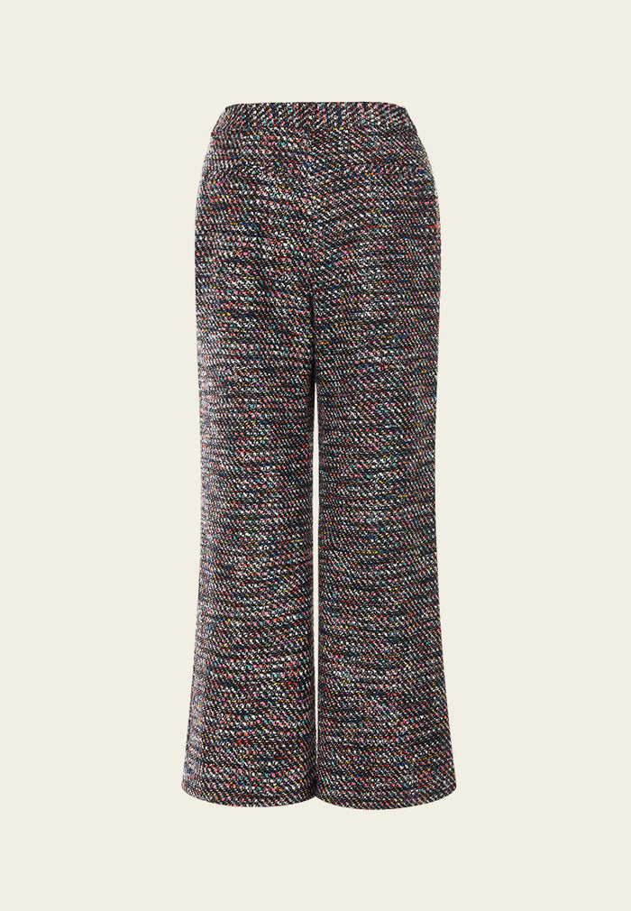 Mixed tweed Hollow-carved Crystal Button Flared Trousers