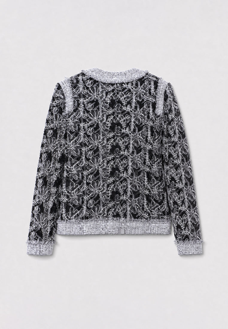 Gris Florale Sérénité Cardigan