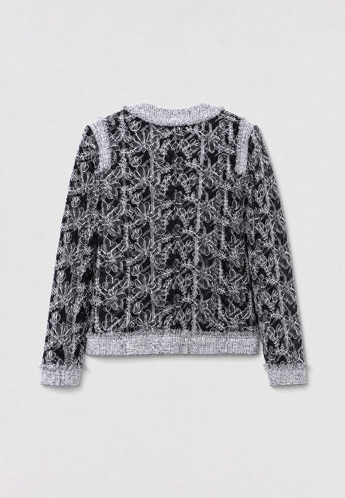 Gris Florale Sérénité Cardigan