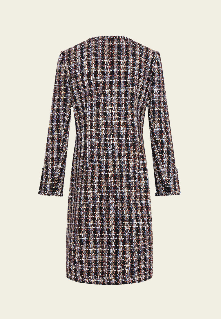 Checked Patch-pocket Tweed Long Coat