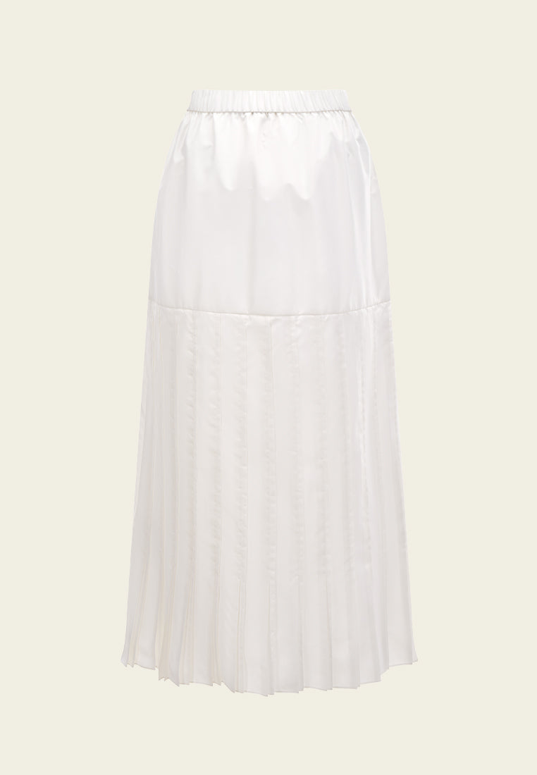 Panelled Pleated-detail Contrast-trim Elasticated-waistband Skirt