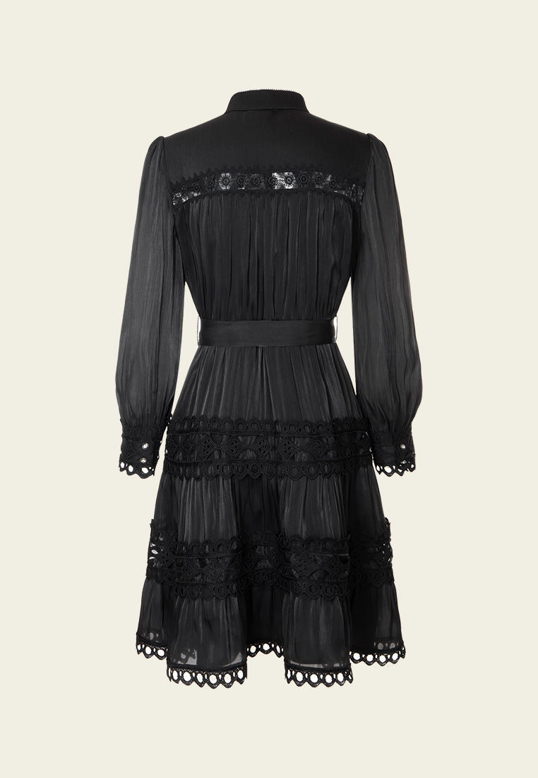 Cut-out Lace-detail Belted Dress