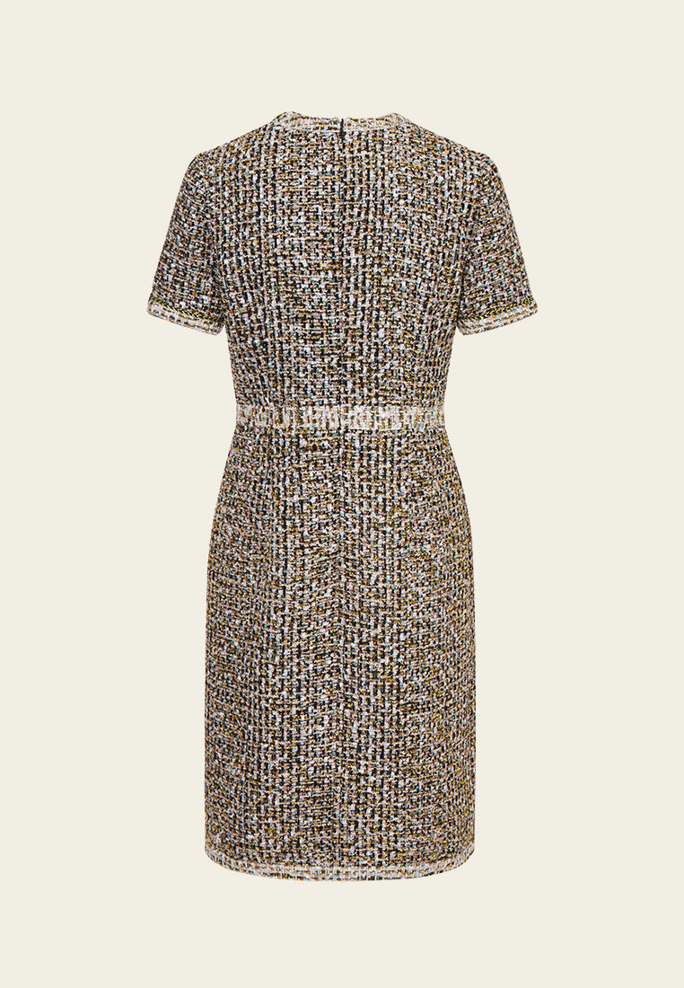 Contrasting-trim Mixed Tweed Dress