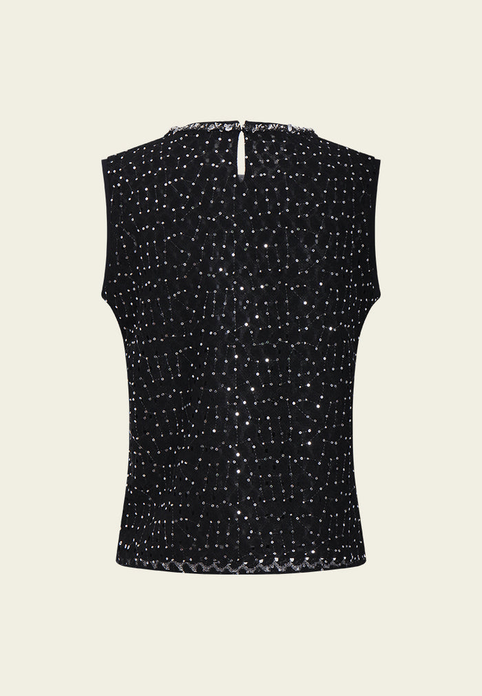 Jeweled Grid Sequin Sleeveless Top
