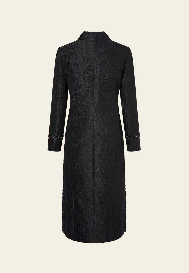 Double-breasted Embossed Pattern Maxi Coat