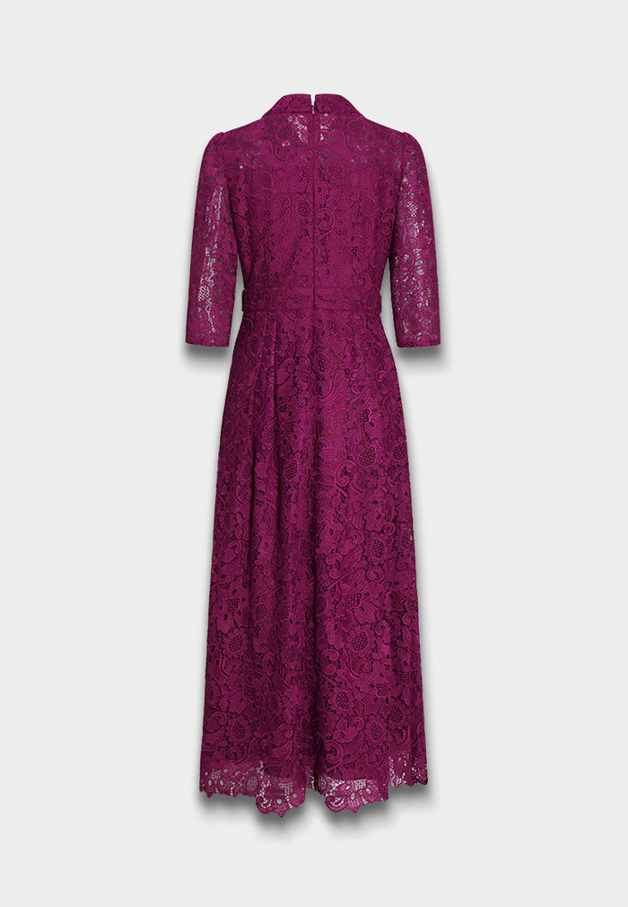 Magenta Dentelle Pleated Dress