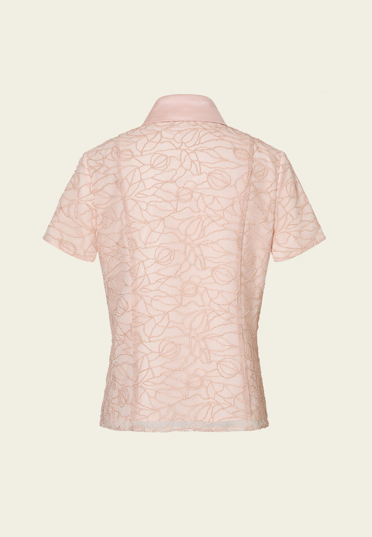 Plant-embroidery Mesh Slim-fit Polo Shirt