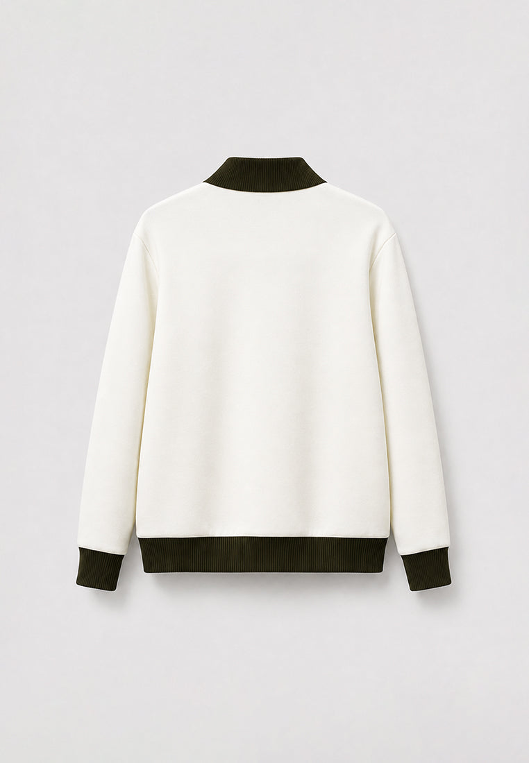 Blanc Équestre Embellished Half-Zip Sweater