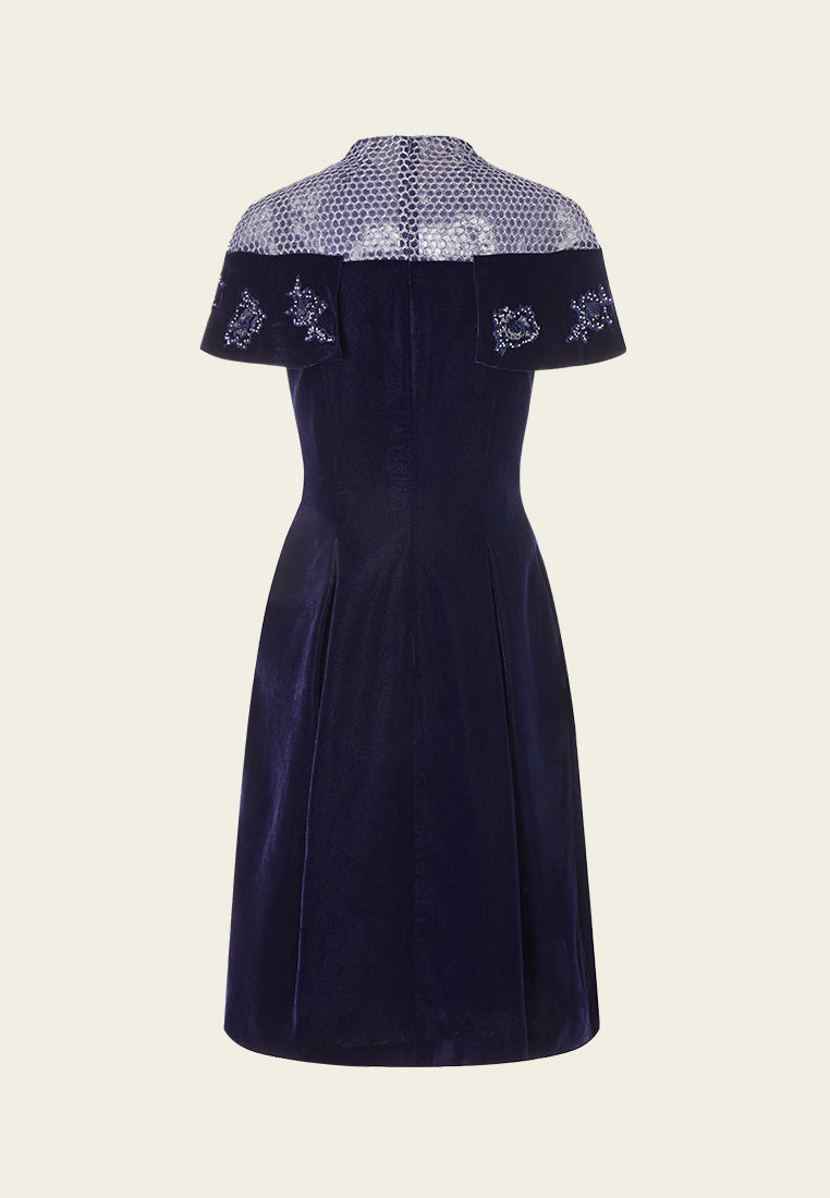 Exquisite Cape-detail Velvet Dress