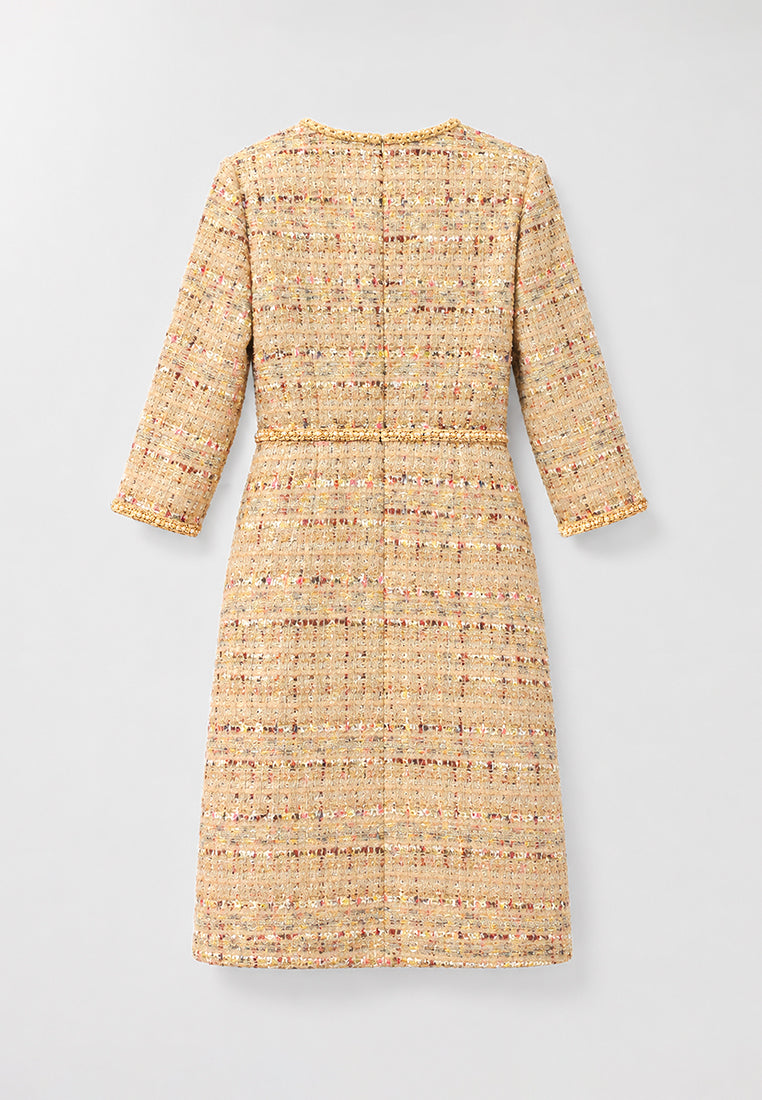 Beige Tweed Carreau Doré Dress