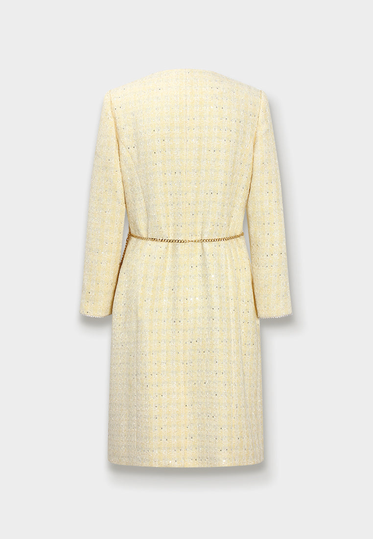 Golden Tweed Coat with Pearl Chain Belt