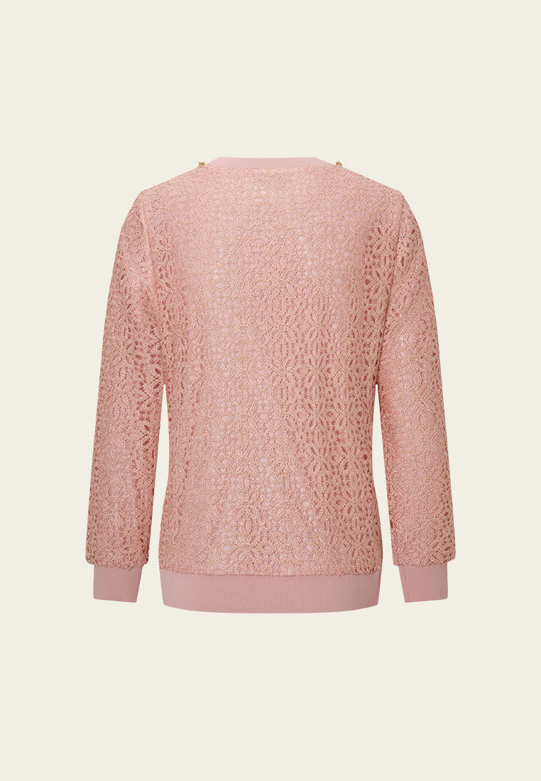 Crochet-lace Crystal-trim Sweatshirt