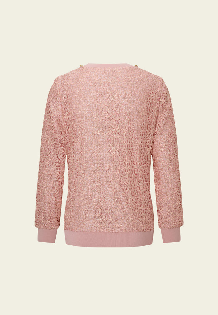 Crochet-lace Crystal-trim Sweatshirt
