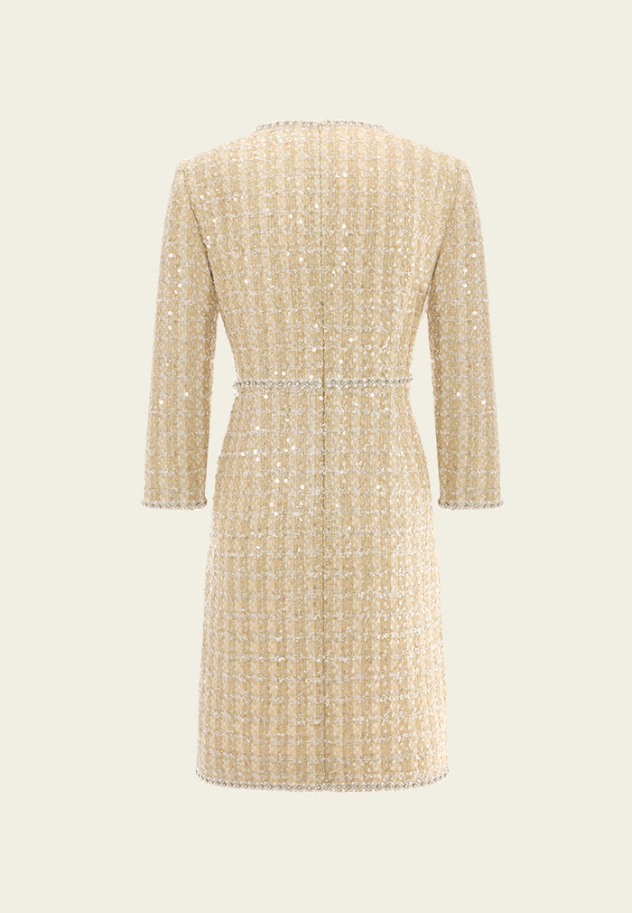 Lurex Checked Tweed Sequin-detail Embellished Dress