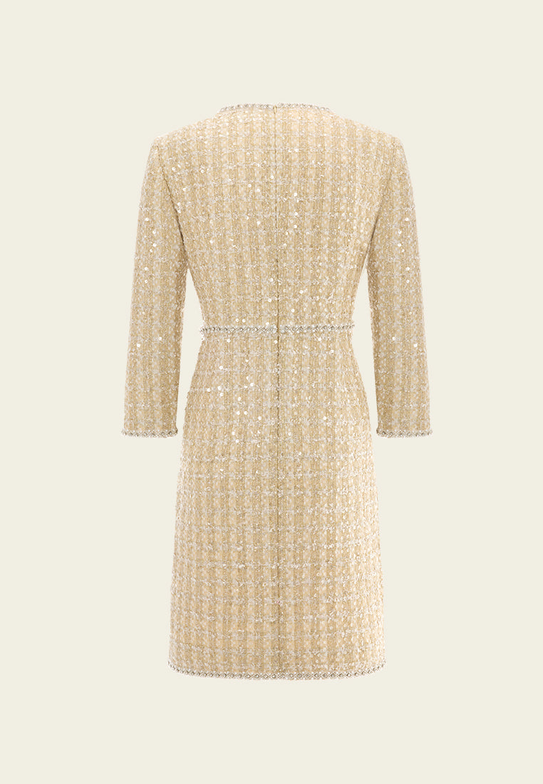 Lurex Checked Tweed Sequin-detail Embellished Dress
