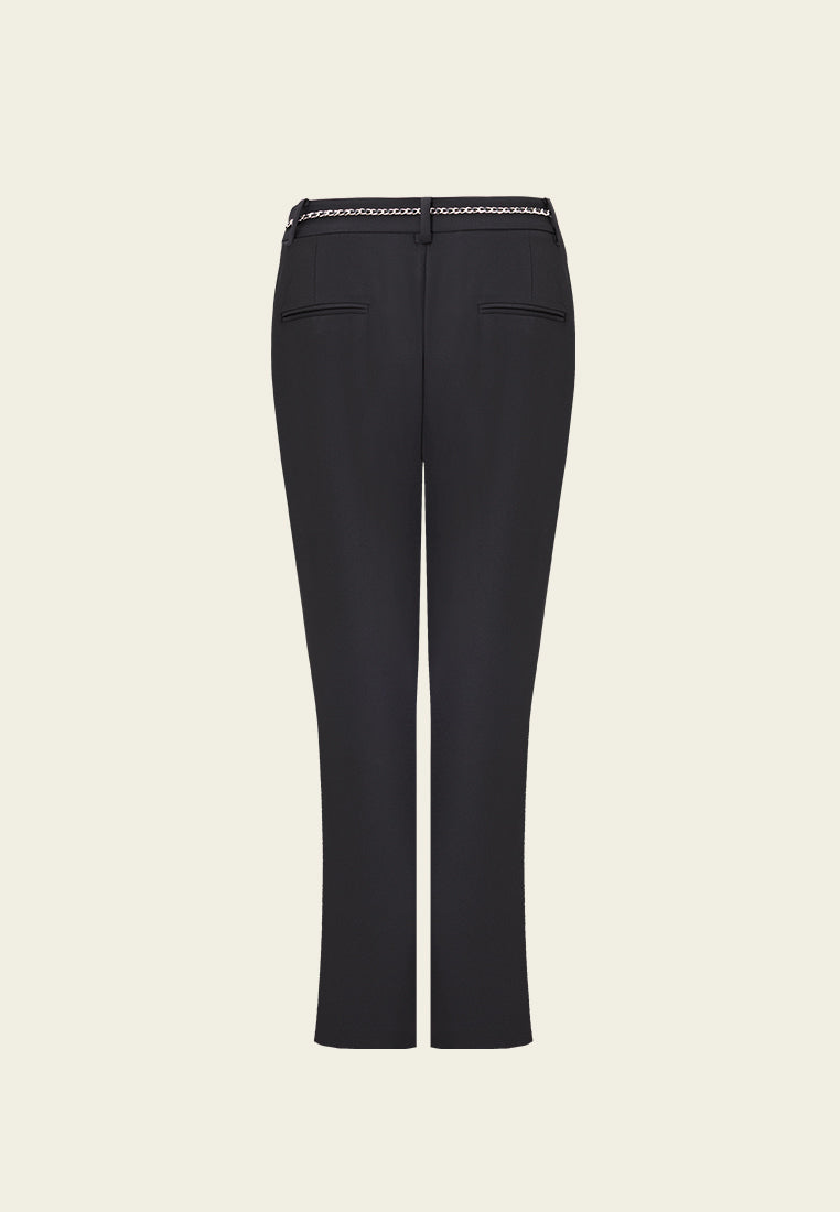 Chain-belt Slim-fit Chiffon Trousers