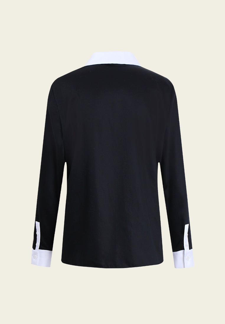 Contrasting-Lapel Embellished Shirt