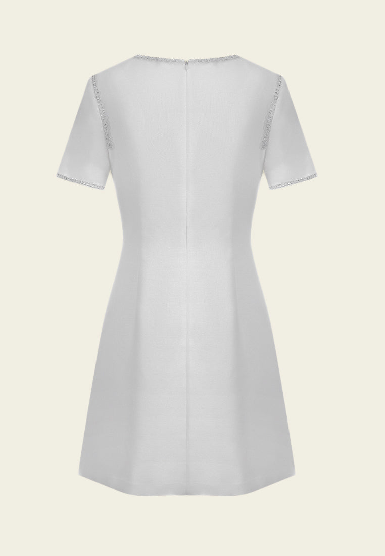 White Landscape Embroidered Dress
