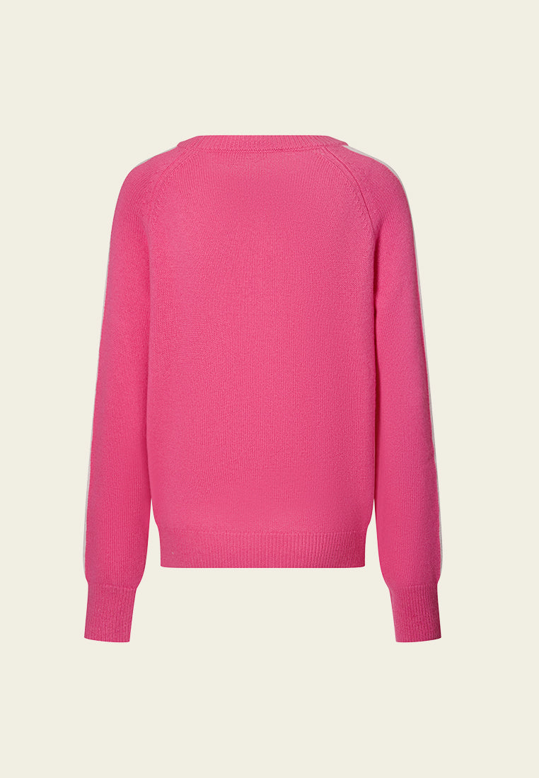 Fushia Ribbed Patchwork-shoulder Embroidered-detail Sweater