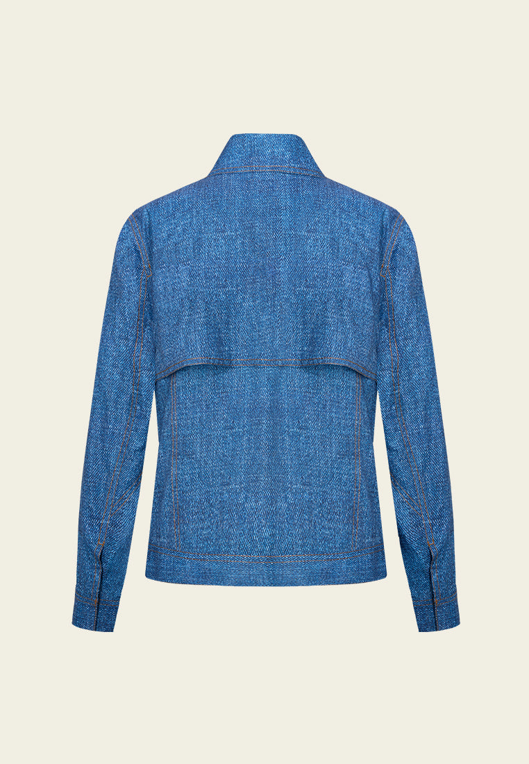 Concealed-button Denim-pattern Jacket