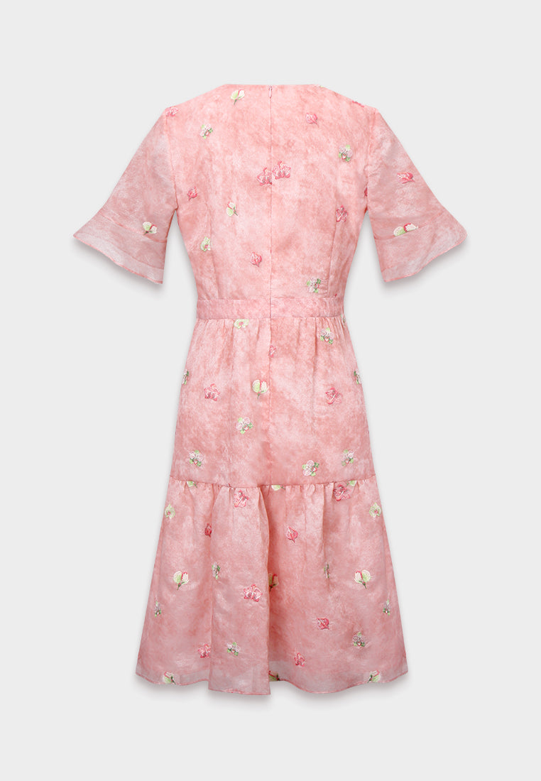 Rosé Blossom Embroided Dress