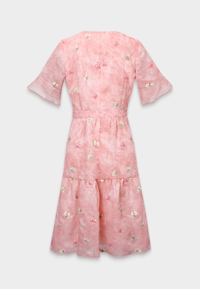 Rosé Blossom Embroided Dress