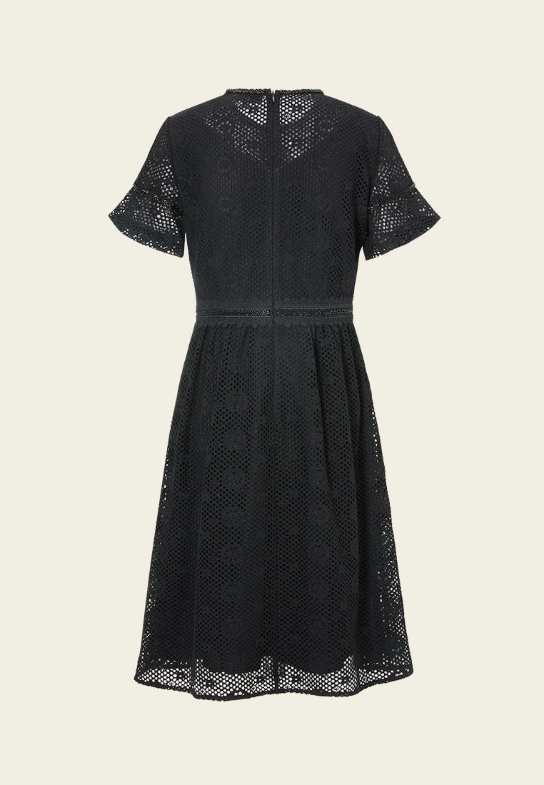 Ruffle-detail Embellished-trim Panelled Mesh Dress