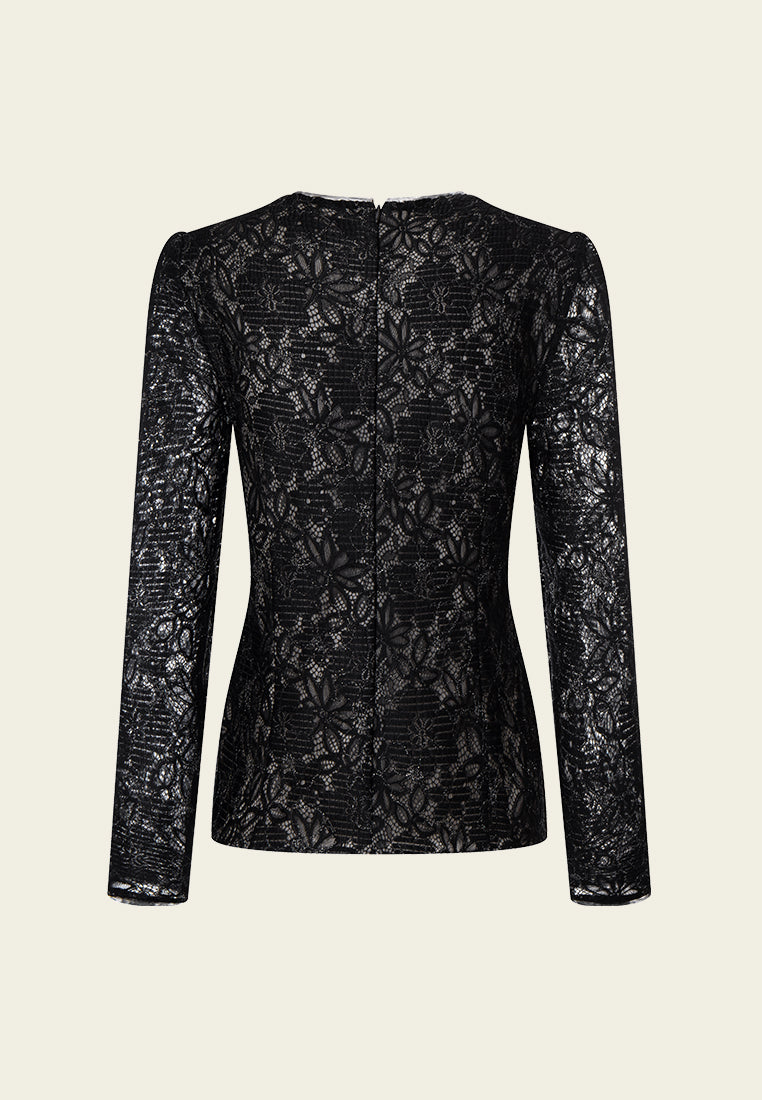 Lace-on-mesh Lurex-detail Crystal-embellished Bow-detail Shirt