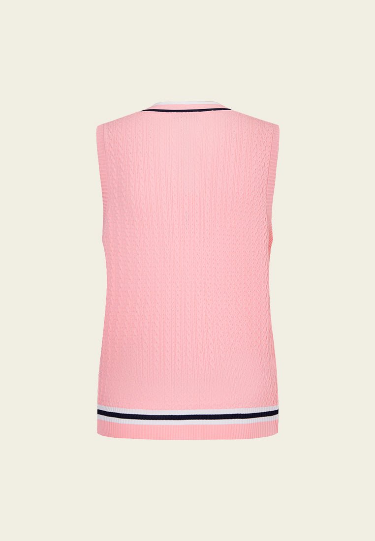 Pink Striped V-neck Knit Vest MOISELLE