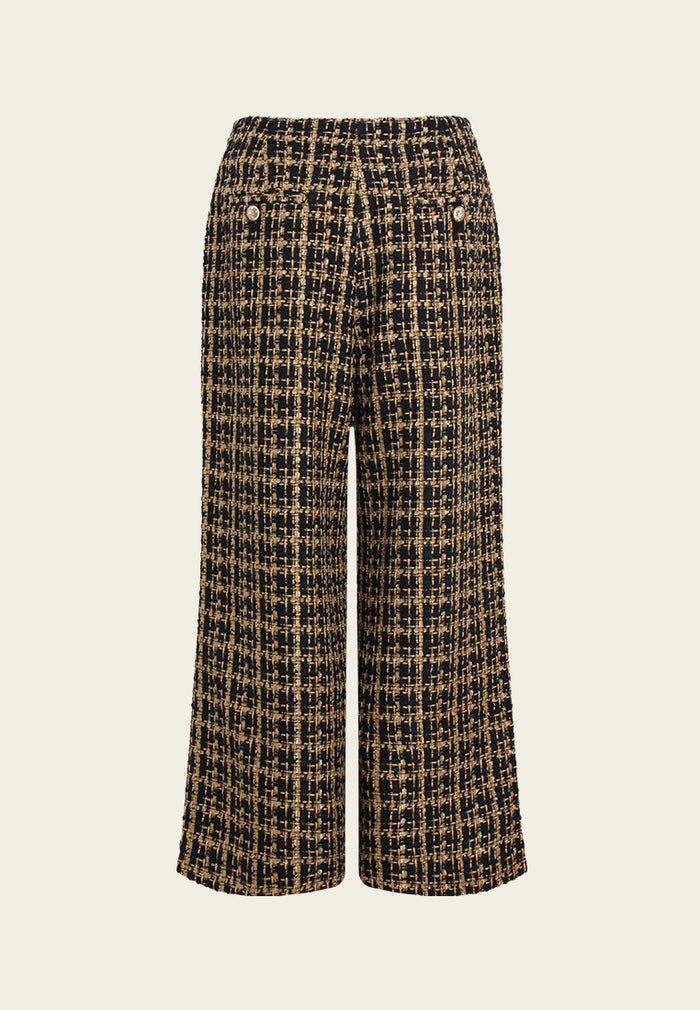 Ornée Check Tweed wide-Leg Trousers