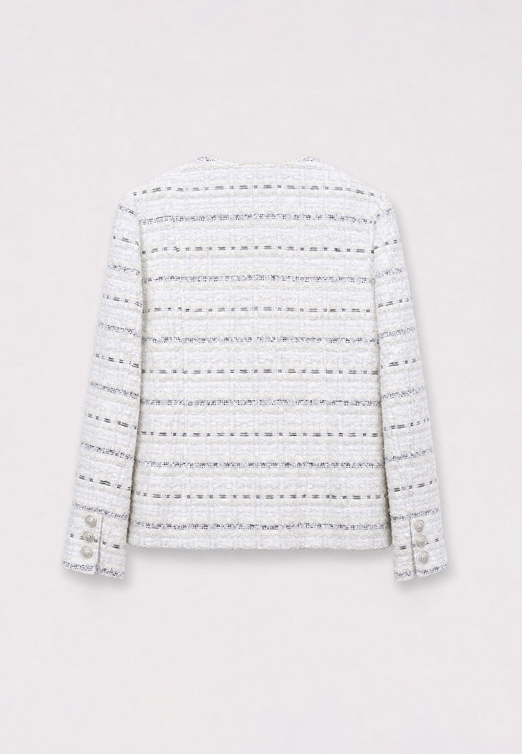 Blanc Tweed Rayure Métal Jacket