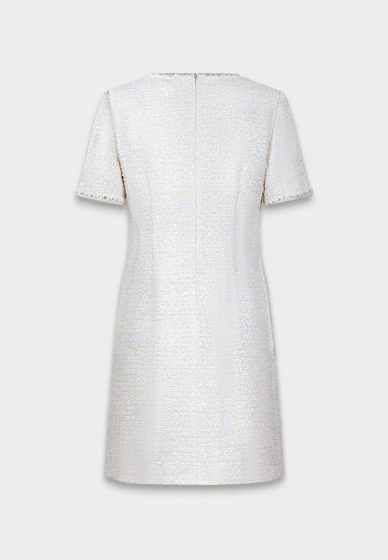 Ivory Elegance Embellished Tweed Dress