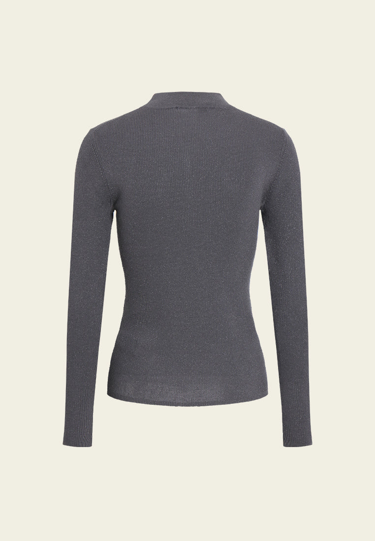 Ribbed Turtleneck Knit Sweater